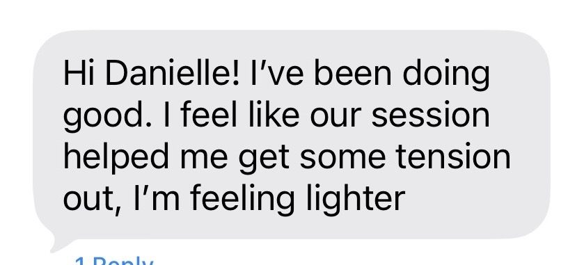 Client note about feeling calmer and using the tools again