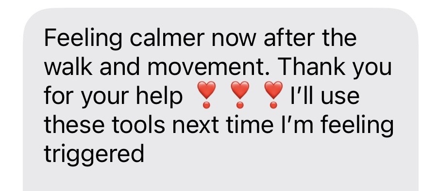 Client note about feeling lighter after a session